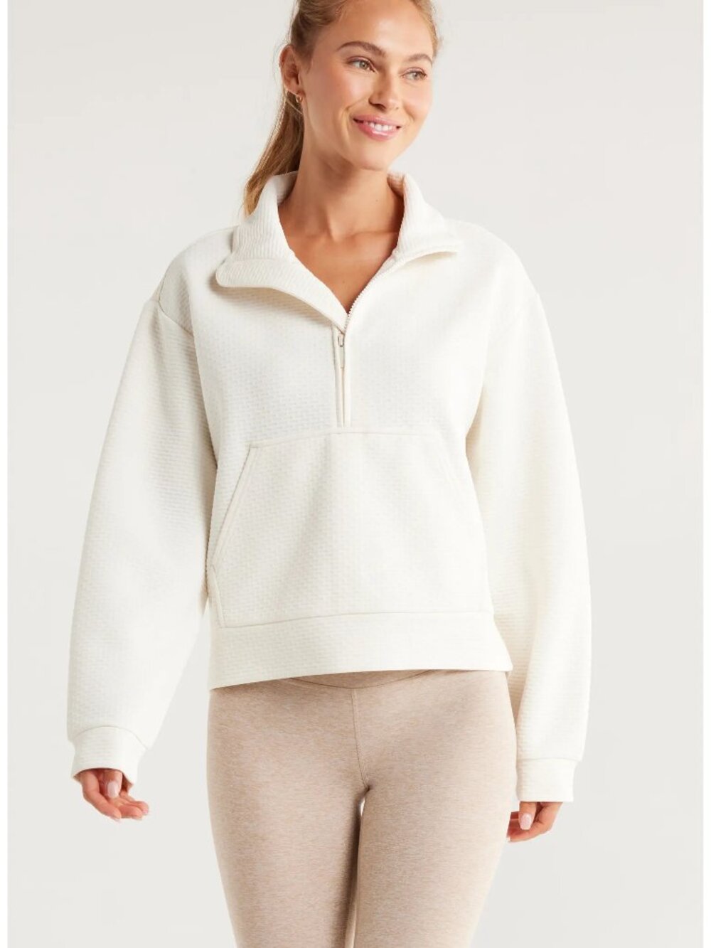 Zella Textured Half Zip Pullover in Ivory Egret - Picture 2 of 7
